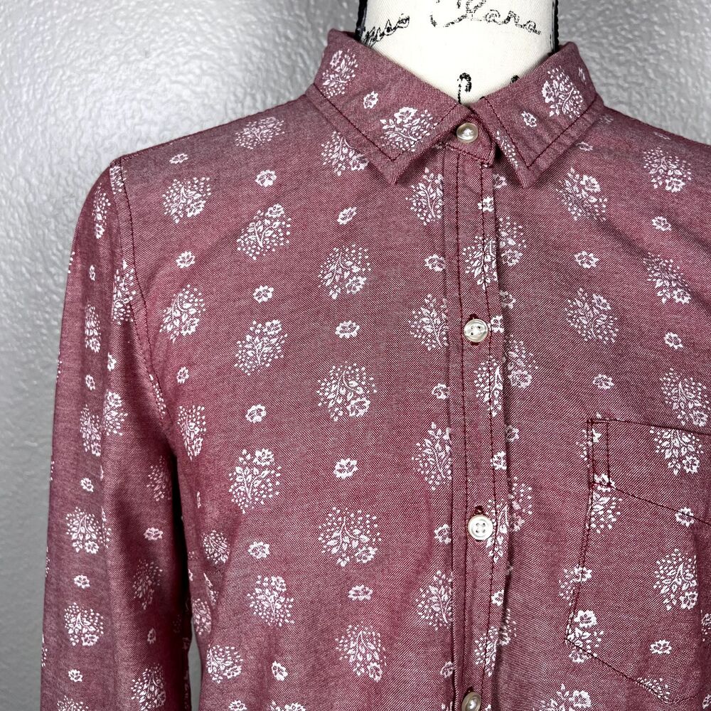 Old Navy Sz M Pink Flower Power Long Sleeve Button Down Shirt Pocket Cotton - Picture 3 of 11
